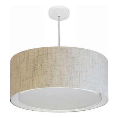 Lustre Pendente Cilíndrico Duplo Vivare Md-4298 Cúpula Em Tecido 60x30cm - Bivolt Rustico-bege 127/220v
