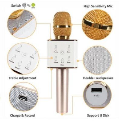 Microfone Bluetooth Karaokê The Voice Portátil Sem Fio Caixa Som Alto Falante Musical Crianças Youtuber Dourado
