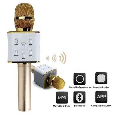 Microfone Bluetooth Karaokê The Voice Portátil Sem Fio Caixa Som Alto Falante Musical Crianças Youtuber Dourado