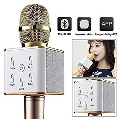 Microfone Bluetooth Karaokê The Voice Portátil Sem Fio Caixa Som Alto Falante Musical Crianças Youtuber Dourado