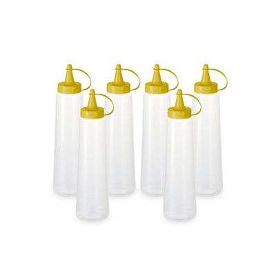 Kit 6 Bisnagas Plásticas Transparentes Com Tampa Em Cores 400ml Amarelo