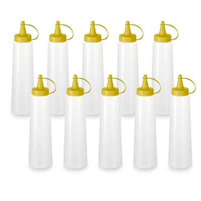 Kit 10 Bisnaga Plástica Transparente Com Tampa Em Cores 400ml Amarelo