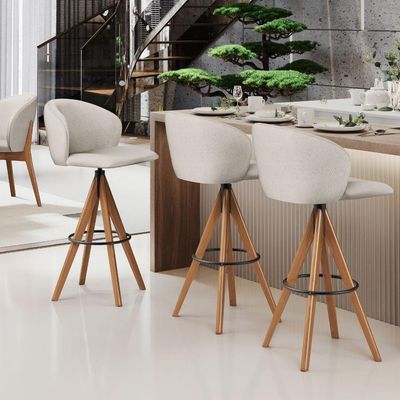 Kit 05 Banquetas Alta Bar Cozinha Sala de Jantar Bar Mia L02 Linho Cru - Lyam Decor