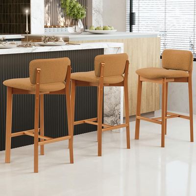 Kit 03 Banquetas Alta Para Cozinha Sala de Jantar Bar Dara L02 Bouclê Mostarda - Lyam Decor