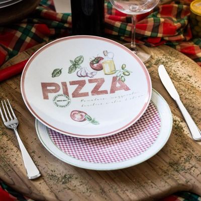 Conjunto de Pratos para Pizza 6 Peças Mesa Posta Tramontina 25cm Porcelana Decorada Milano