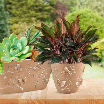 Cachepot Plantas E Flores Borboleta 3d 1,4 Litros Plasvale Marrom