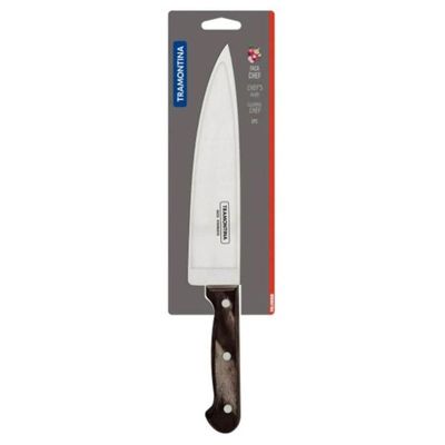 Faca Chef Tramontina 8 Aço Inox Cabo De Madeira Castanho