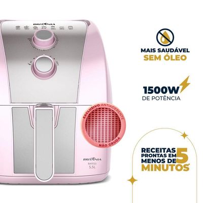 Air Fryer Rosa Britânia 5,5L Sem Óleo 1500W BAFE53 110V