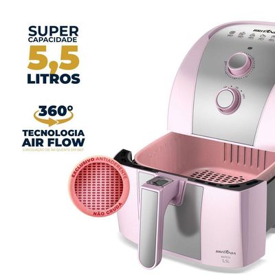Air Fryer Rosa Britânia 5,5L Sem Óleo 1500W BAFE53 220V