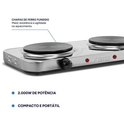 Fogão Elétrico Fama FFG01 Inox 2 Bocas 2000W 220V