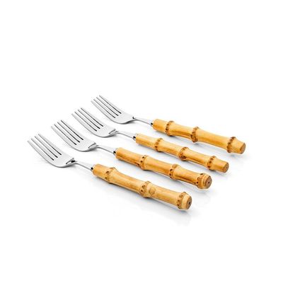 Conjunto De Talheres De Sobremesa Copa E Cia 4 Peças Garbo Bamboo Natural Garfo - Bamboo Silver