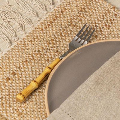 Conjunto De Talheres De Sobremesa Copa E Cia 4 Peças Garbo Bamboo Natural Garfo - Bamboo Silver