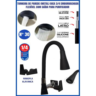 Torneira De Parede Metal Bica 3/4  C Saída Purificador Agua PRETO