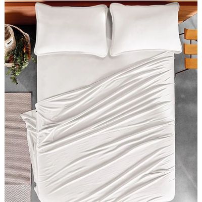 Jogo Cama King 4 Pcs Algodão Malha Fio Penteado Altenburg Branco