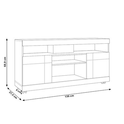 Rack Para Sala de Estar TV 47 Pol com Rodízios Raya C04 Nogueira Real Off White - Lyam Decor