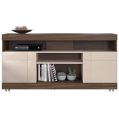 Rack Para Sala de Estar TV 47 Pol com Rodízios Raya C04 Nogueira Real Off White - Lyam Decor