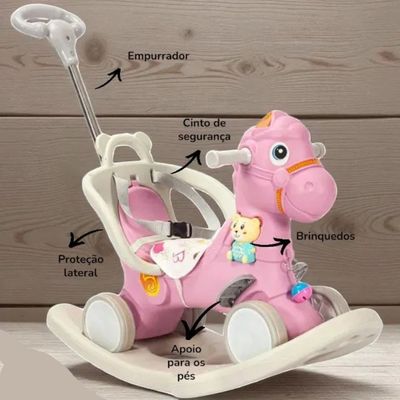 Cavalinho de Passeio e Balanço com Empurrador – Rosa