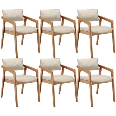 Kit 06 Cadeiras Para Sala De Jantar Estar Living Giorgia L02 Linho Palha - Lyam Decor