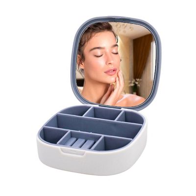 Porta Joias Estojo Portátil Estojo Caixinha Com Espelho Branco