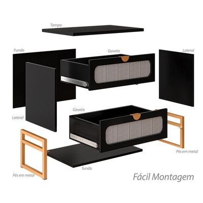 Mesa De Cabeceira Luxo Titanium Com Fino Acabamento 45cm - Preto / Dourado