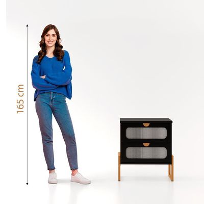 Mesa De Cabeceira Luxo Titanium Com Fino Acabamento 45cm - Preto / Dourado