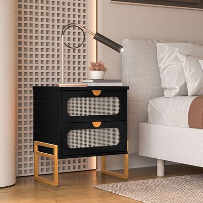 Mesa De Cabeceira Luxo Titanium Com Fino Acabamento 45cm - Preto / Dourado