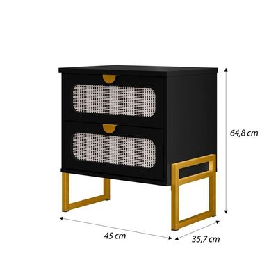 Mesa De Cabeceira Luxo Titanium Com Fino Acabamento 45cm - Preto / Dourado
