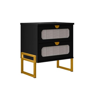 Mesa De Cabeceira Luxo Titanium Com Fino Acabamento 45cm - Preto / Dourado