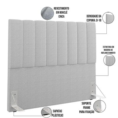 Cabeceira Cama Box Casal 140 cm Dália W01 Bouclê Cinza - Lyam Decor