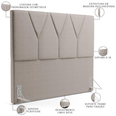 Cabeceira Cama Box Casal King 195 cm Aurora W01 Linho Bege - Lyam Decor
