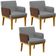 Kit 3 Poltronas Decorativas Sala Estar Beatriz W01 Linho Cinza Escuro Couríssimo Marrom - Lyam Decor