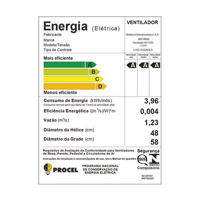 Ventilador De Coluna Britânia Turbo Silencioso 175W BVT550 110V