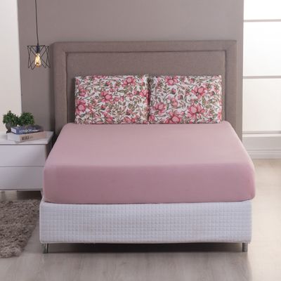 Jogo Cama Lençol Sonnet Casal Padrão Malha Estampada 100% Algodão 3 Peças - Flores - Rosê