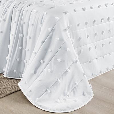 Kit Cobre Leito Colcha Alexa Pompom Queen Dupla Face Micropercal 3 Peças - Branco