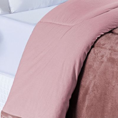 Coberdrom Allure Queen Dupla Face Manta Plush + Malha 1 Peça - Rosê