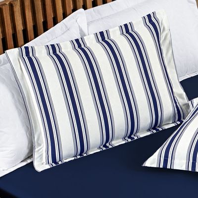 Jogo Cama Lençol Daily King Malha 100% Algodão Listrado 3 Peças - Azul Marinho