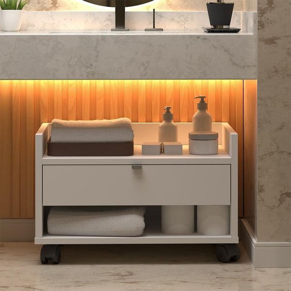 Gabinete Para Banheiro Prisma - Mdp Gaveta E Nicho Off White - J3 Móveis Off White