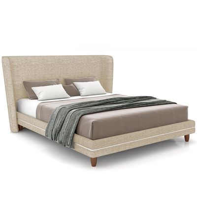 Cabeceira Casal Nilo 140cm Com Cama Pés Madeira Suném P05 Linho Bege - Lyam Decor