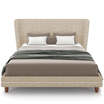 Cabeceira Casal Nilo 140cm Com Cama Pés Madeira Suném P05 Linho Bege - Lyam Decor