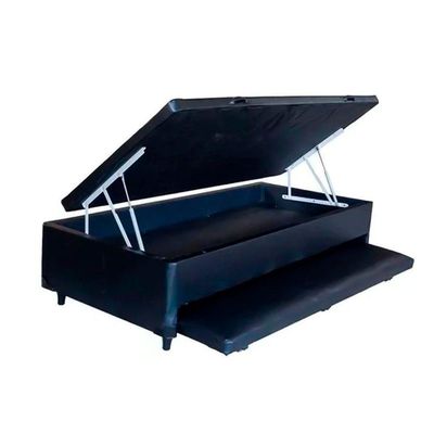 Cama Box Baú Auxiliar Solteiro Sintético Espuma 8cm 45x88x188 Preto