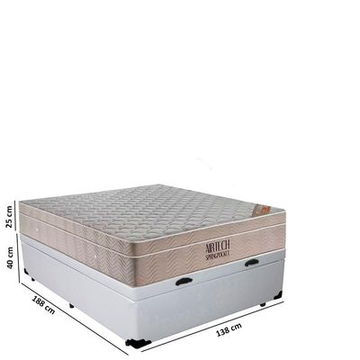 Cama Baú Casal Sintético + Colchão Casal Ortobom Airtech Molas (65x138x188) Branco