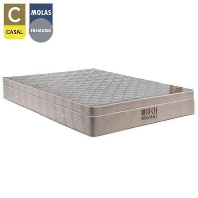 Cama Baú Casal Sintético + Colchão Casal Ortobom Airtech Molas (65x138x188) Branco