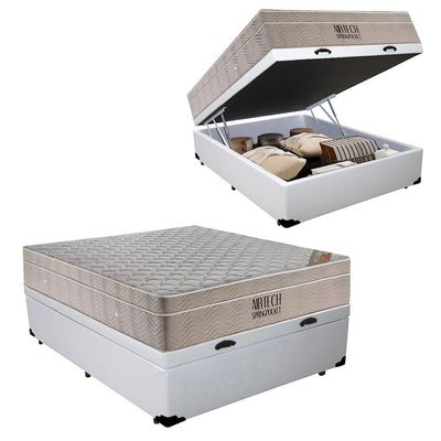 Cama Baú Casal Sintético + Colchão Casal Ortobom Airtech Molas (65x138x188) Branco