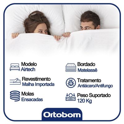 Cama Baú Casal Sintético + Colchão Casal Ortobom Airtech Molas (65x138x188) Branco