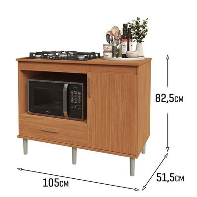Kit Bancada Ilha Para Cozinha + Balcão Para Cooktop 1,05m 5 Bocas Turim Nature Nature