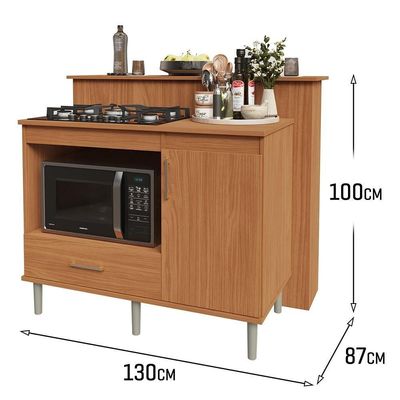 Kit Bancada Ilha Para Cozinha + Balcão Para Cooktop 1,05m 5 Bocas Turim Nature Nature
