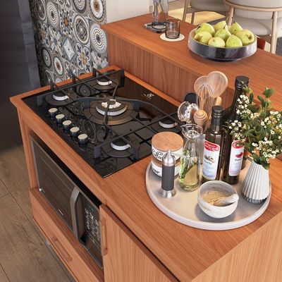Kit Bancada Ilha Para Cozinha + Balcão Para Cooktop 1,05m 5 Bocas Turim Nature Nature
