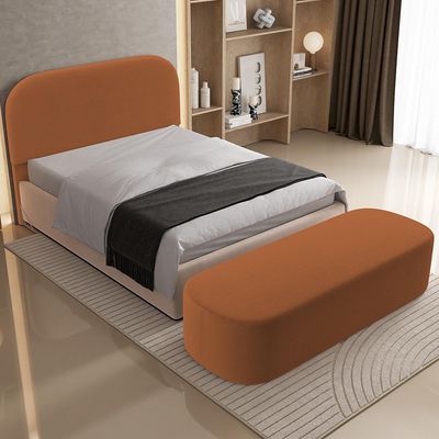 Cabeceira Cama Box Casal 140cm Lanna com Puff Recamier Doha W01  Bouclê Terracota - Lyam Decor