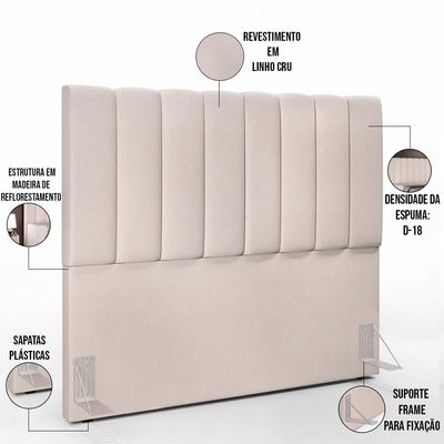 Kit Cabeceira Cama Box Casal 140cm e Calçadeira Recamier Baú Dália W01 Linho Cru - Lyam Decor