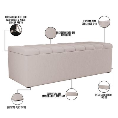 Kit Cabeceira Cama Box Casal 140cm e Calçadeira Recamier Baú Dália W01 Linho Cru - Lyam Decor
